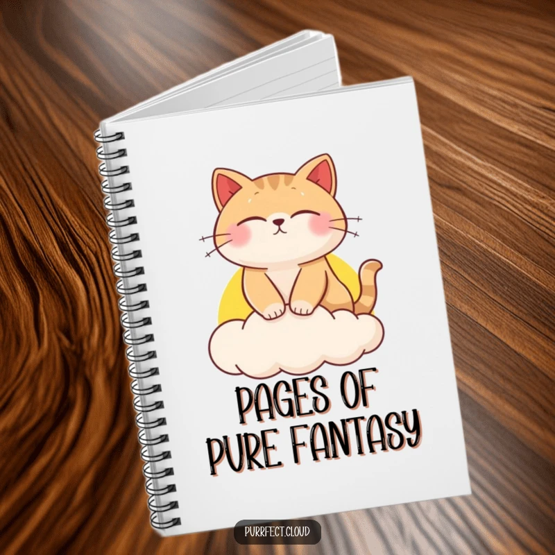 Funny cat notebook, a cat dreams on a sunset cloud, perfect for notes and doodles.