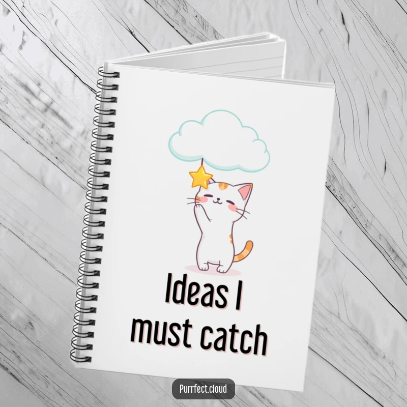 Funny Playful Cat Notebook with an illustration of a cat batting at a star from a cloud, for ambitious minds.