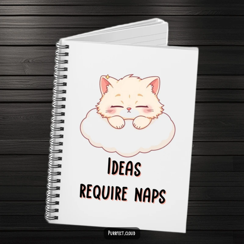 Funny fluffy cat sleeping deeply on a soft white cloud, creating a calming and humorous cover for this notebook.