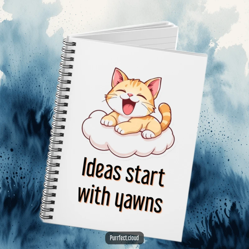 Funny Yawning Cat Notebook: Playful cat yawning on a cloud, perfect for jotting down ideas with a humorous, relaxed touch. A funny gift.