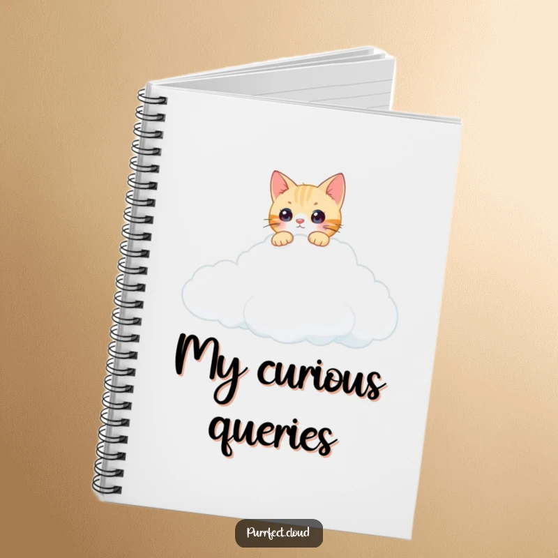 Funny curious cat cloud notebook with a cat peeking over a cloud's edge, ideal for note-taking and curious minds.