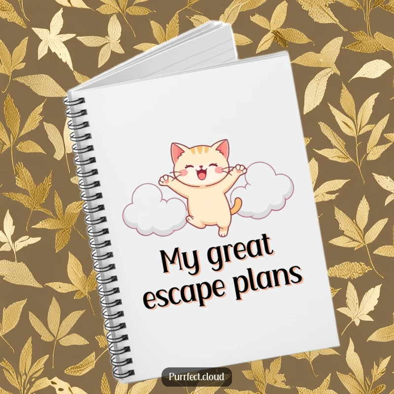 Funny Cat Cloud Notebook, a cat leaps between clouds, energetic and joyful, ruled pages for writing, cute gift.