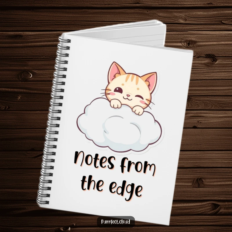 Funny notebook featuring a curious cat peeking over a cloud, ideal for jotting down thoughts, dreams, and discoveries.