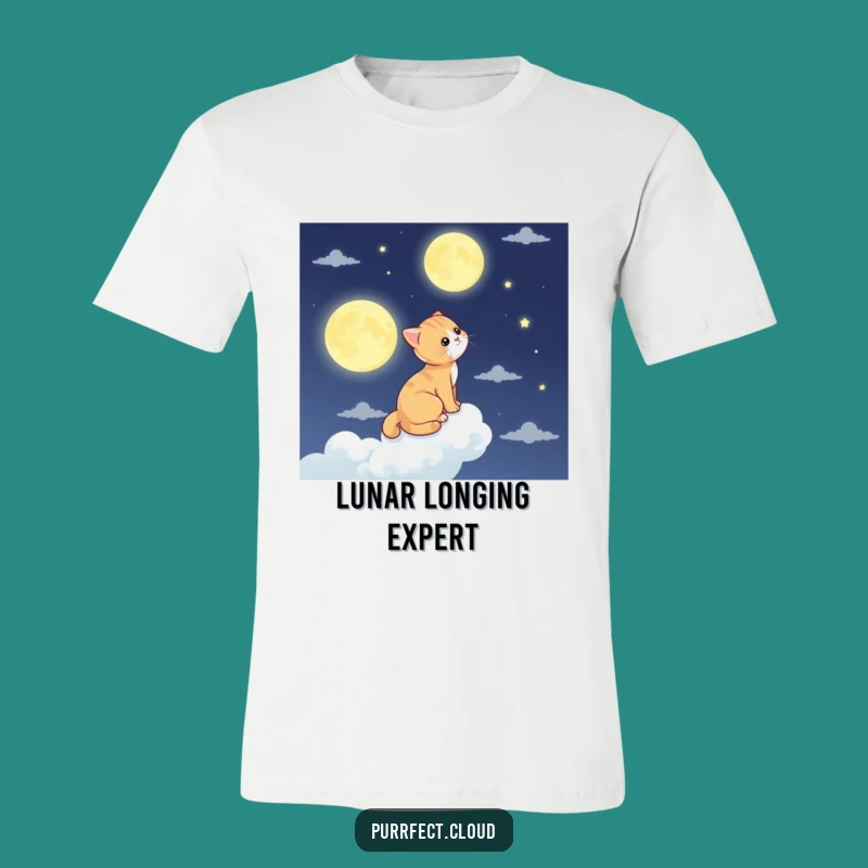Funny Moon Gazing Cat Cloud T-Shirt - Celestial Feline Humor