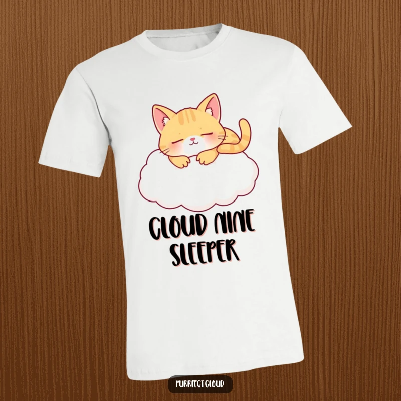 Funny napping cat cloud t-shirt featuring a content cat sleeping soundly on a soft white cloud, perfect for relaxation and cat owners.