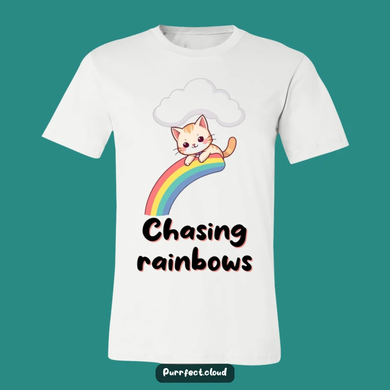 Funny Playful Cat Rainbow T-Shirt - Sliding Down Slide Tee Gift