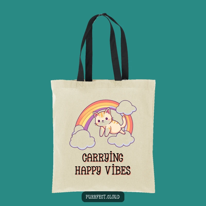 Funny Cat Rainbow Tote Bag - Whimsical Feline Accessory