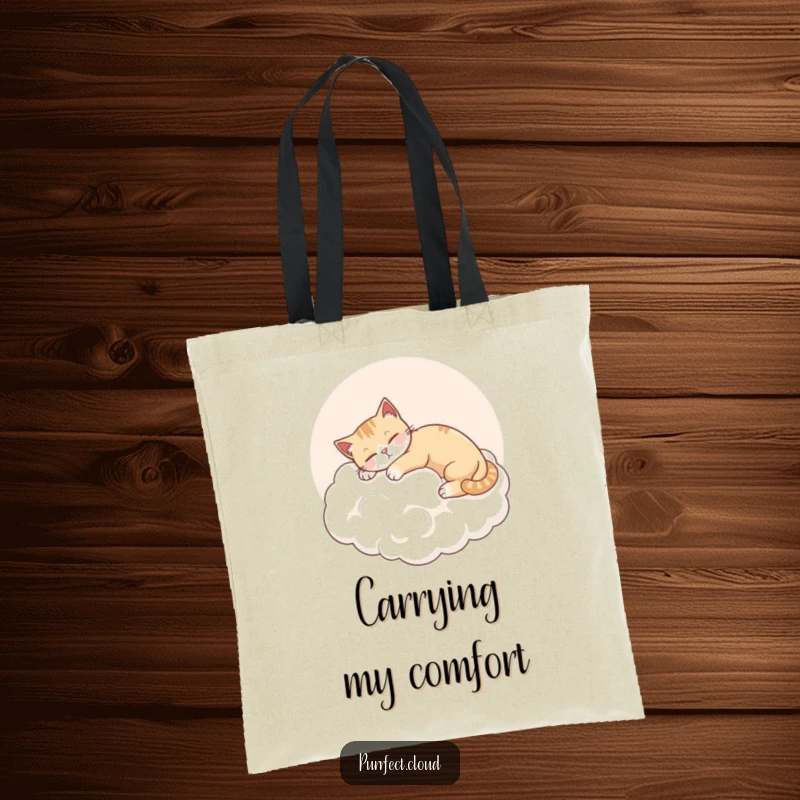 Funny Cat Cloud Tote Bag, a cat stretches on a pink cloud, content and happy, cute and practical accessory.