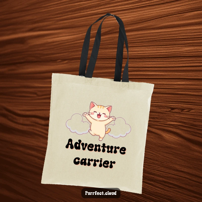 Funny Cat Cloud Tote Bag, a cat leaps between clouds, energetic and happy, cute and practical accessory.