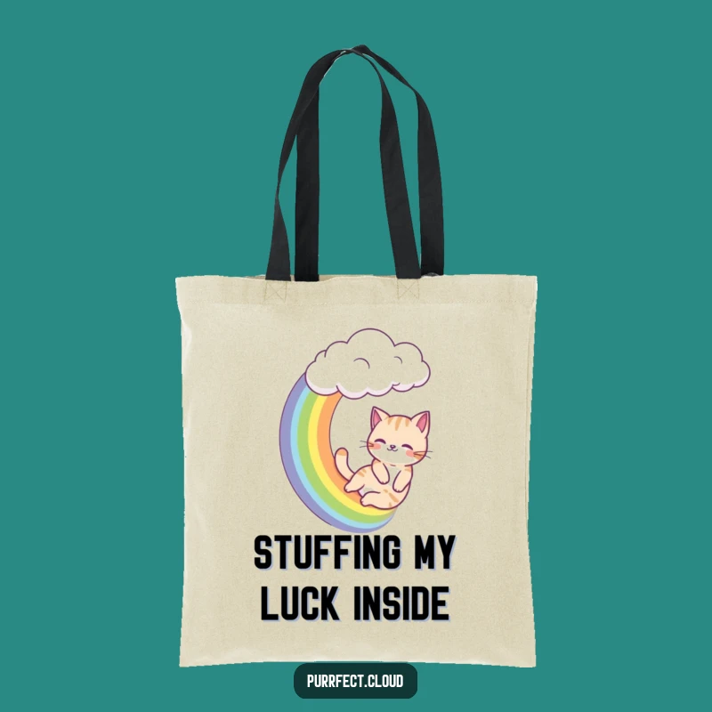 Funny Rainbow Sliding Cat Tote Bag - Whimsical Feline Accessory