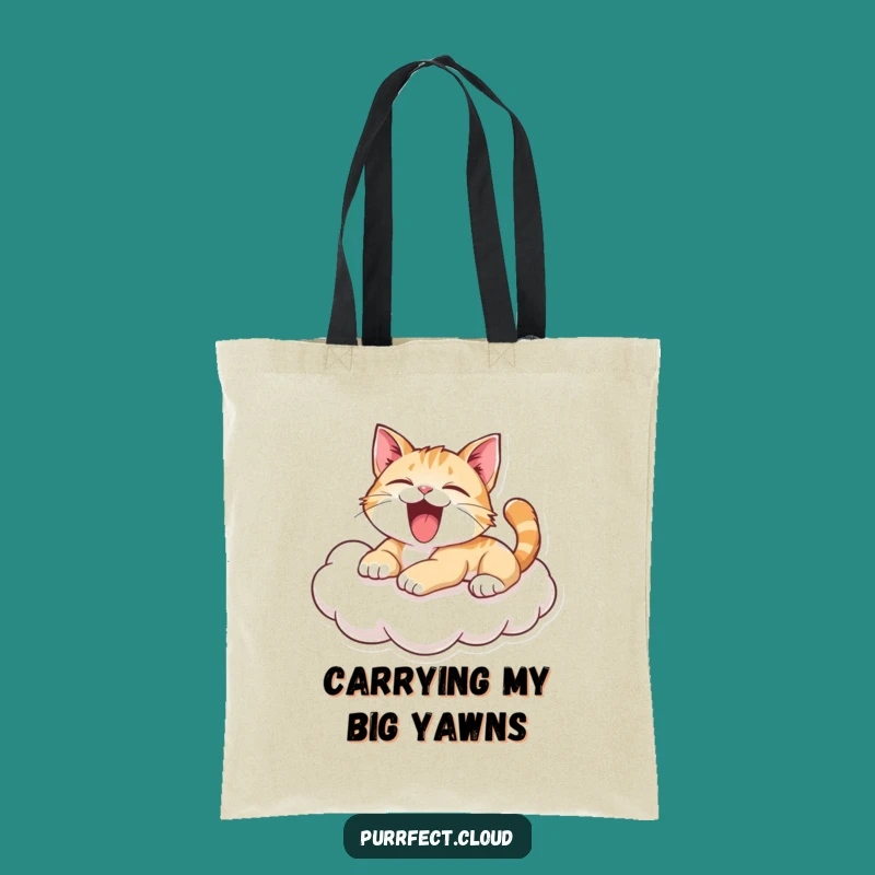 Funny Yawning Cat Tote Bag: Playful Cloud Lounger - Practical Funny Gift