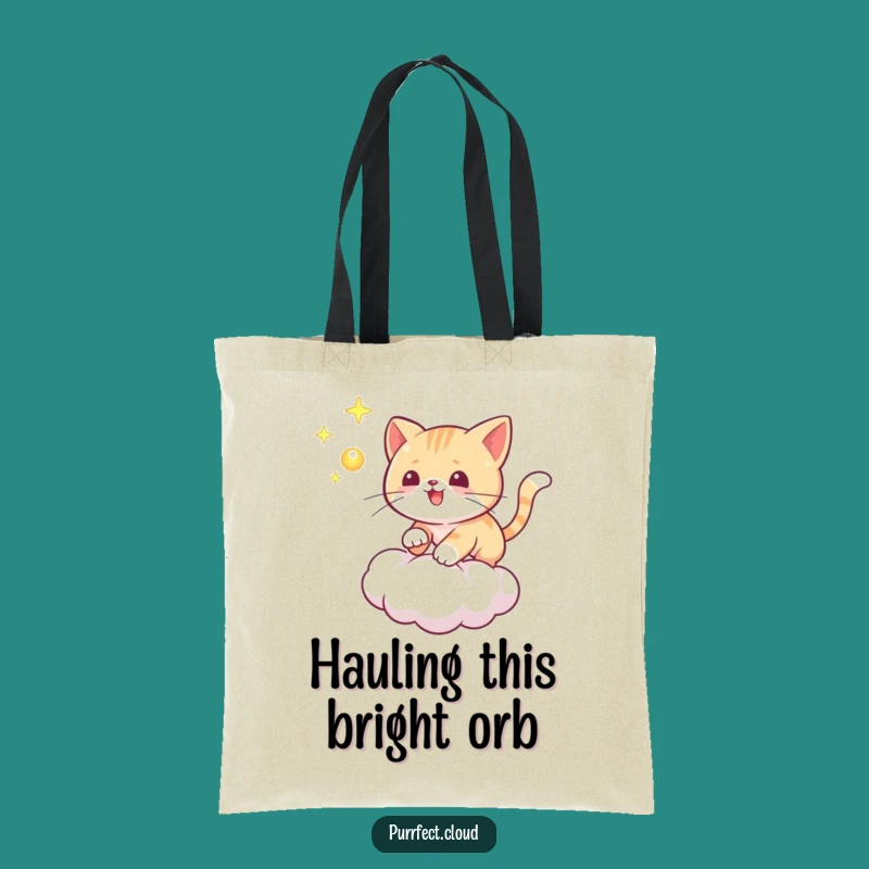 Funny Playful Cat Orb Tote Bag: Whimsical Feline Bag, Handy Funny Gift