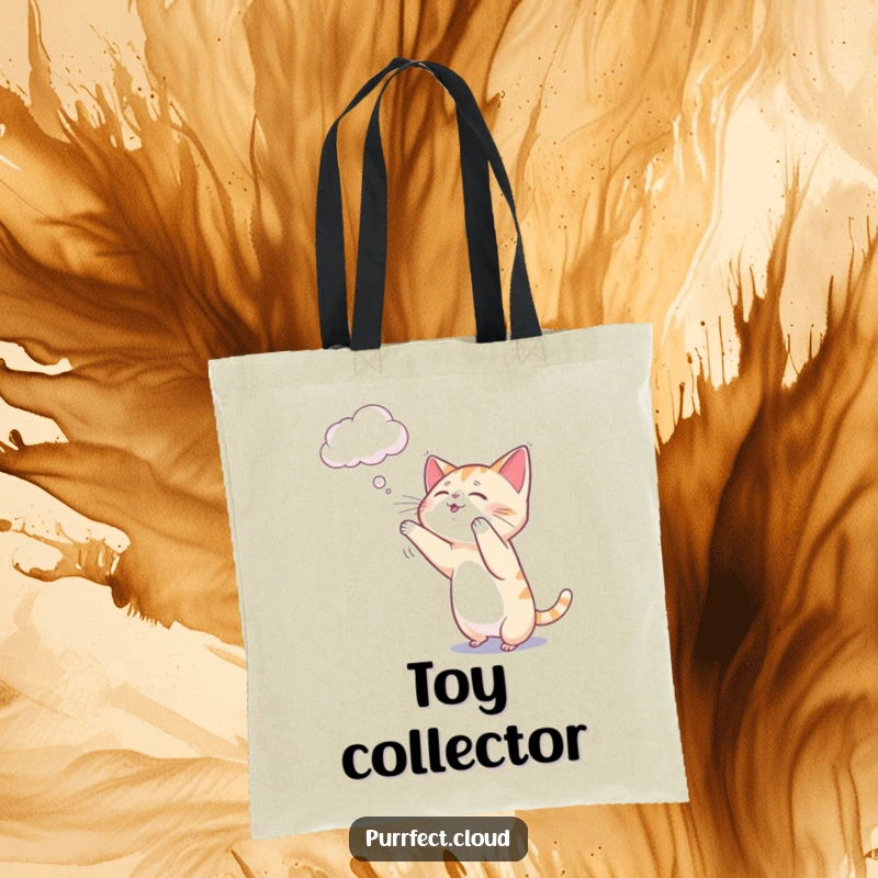 Funny cat tote bag showing a playful cat reaching out to bat a wispy strand of cloud.